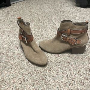 Coach Pauline leather boots with silver hardware logo plate at heel